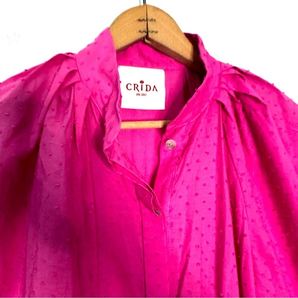 CRIDA | Milano Women's Pink Busseto Blouson-Sleeve Swiss Dot Dress Size 8 - Picture 4 of 12